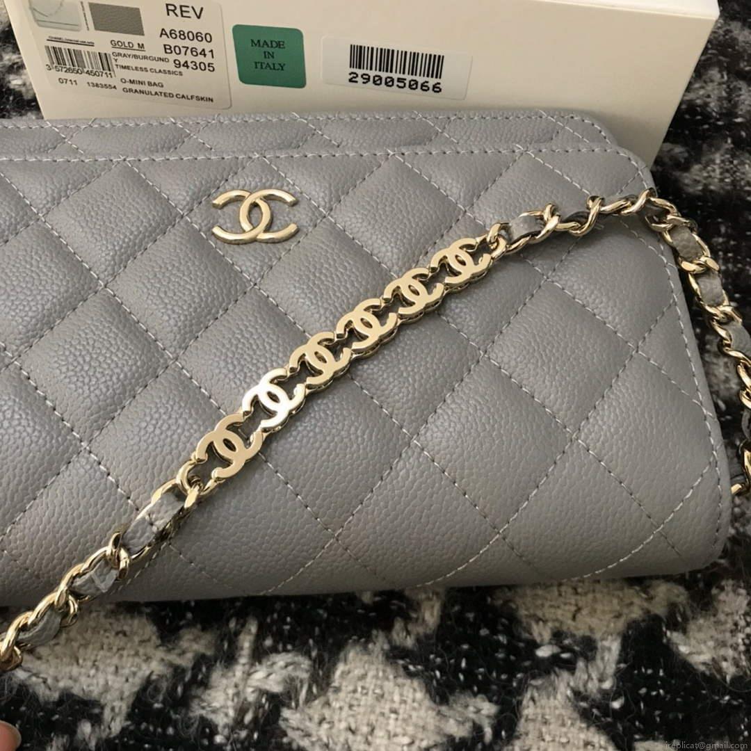Chanel A68060 Wallet on Chain bag Grained Calfskin gold Grey