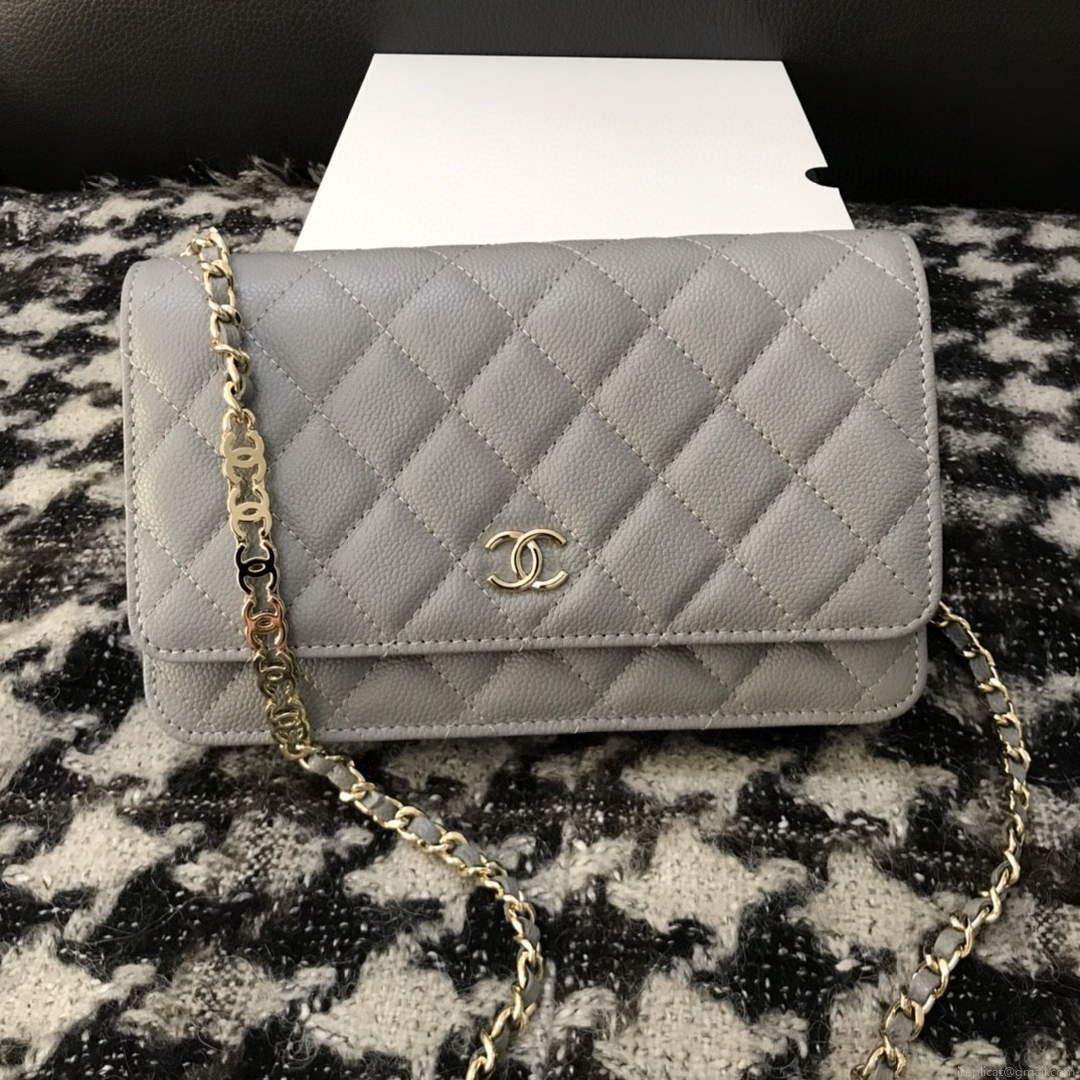 Chanel A68060 Wallet on Chain bag Grained Calfskin gold Grey