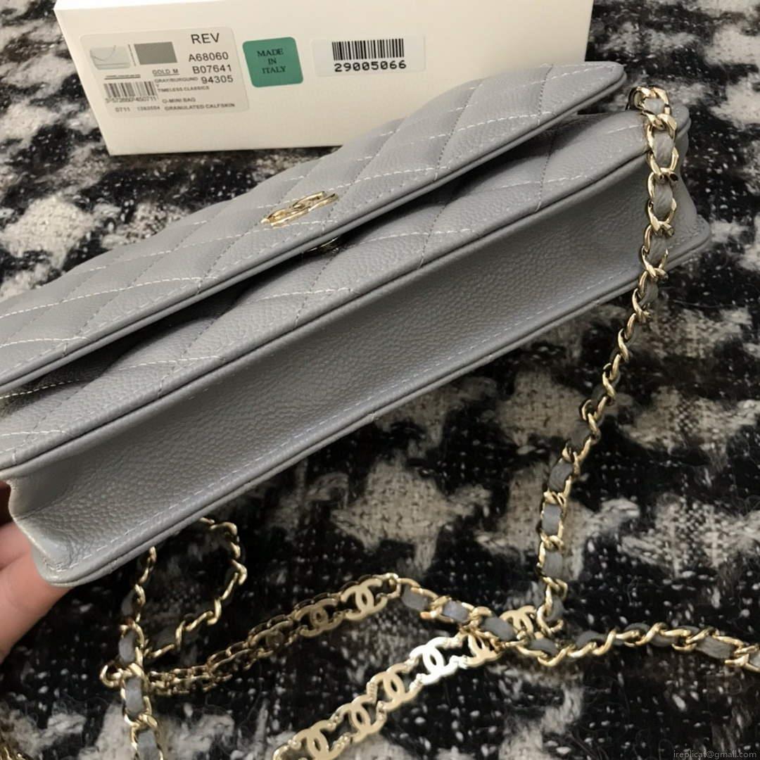 Chanel A68060 Wallet on Chain bag Grained Calfskin gold Grey