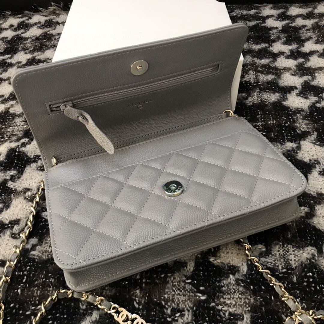 Chanel A68060 Wallet on Chain bag Grained Calfskin gold Grey