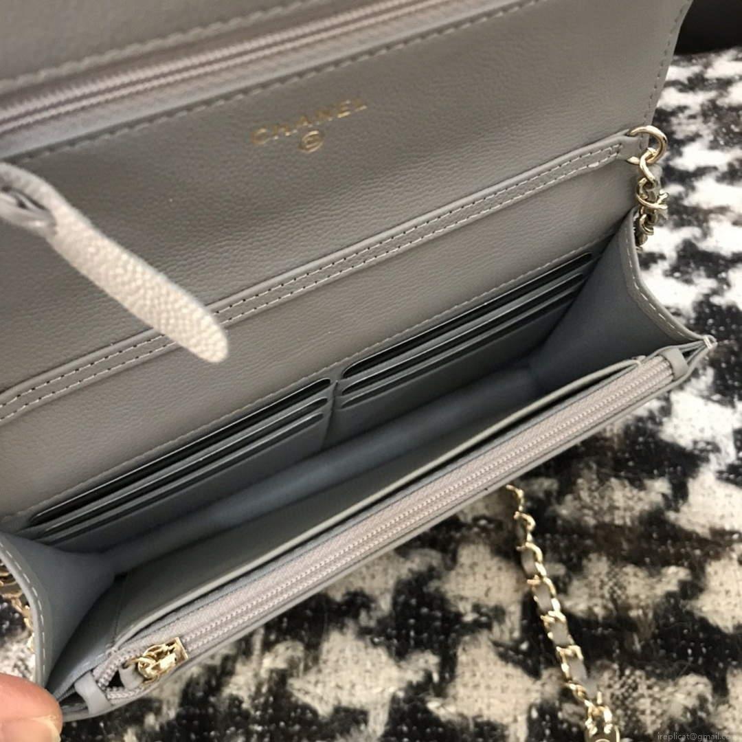 Chanel A68060 Wallet on Chain bag Grained Calfskin gold Grey