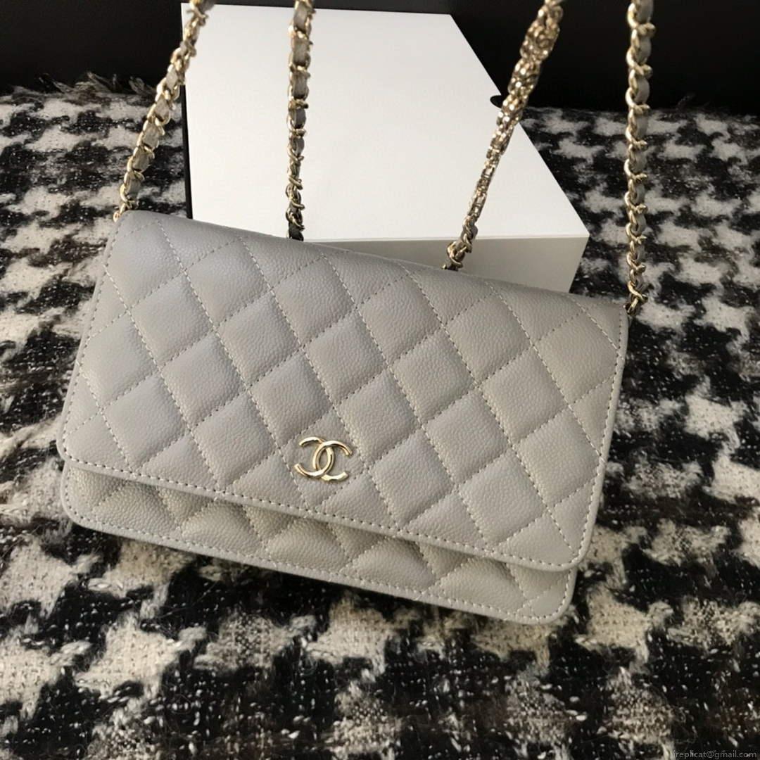Chanel A68060 Wallet on Chain bag Grained Calfskin gold Grey