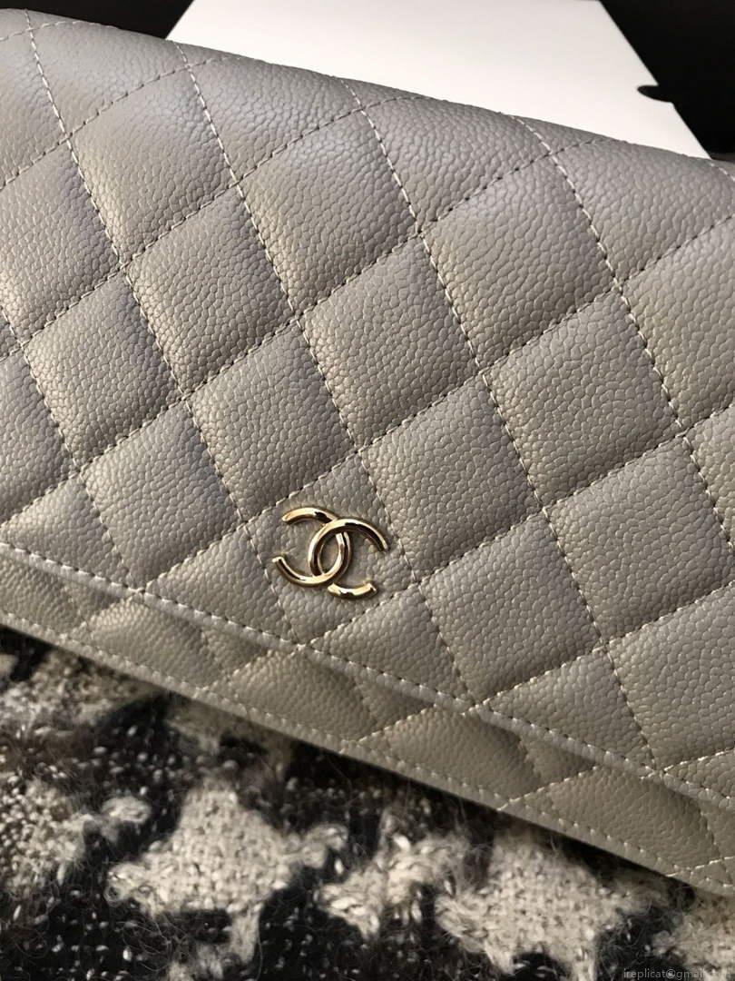 Chanel A68060 Wallet on Chain bag Grained Calfskin gold Grey