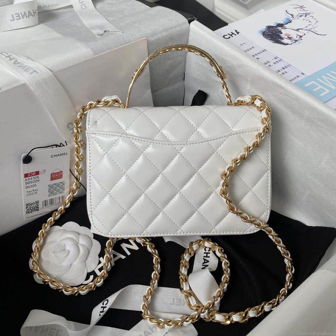 Chanel AS4306 Small Flap bag with Handle Lambskin white