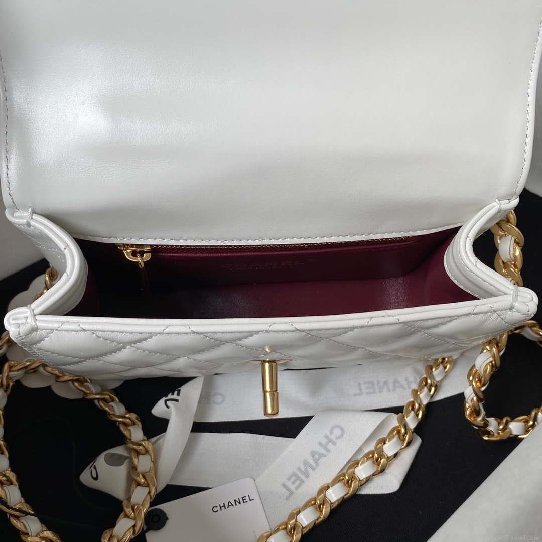 Chanel AS4306 Small Flap bag with Handle Lambskin white