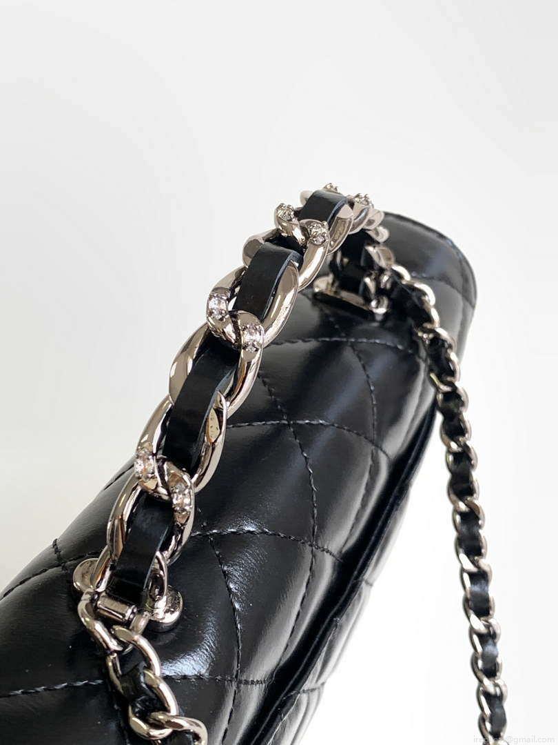 Chanel AP3645 Woc Wallet on Chain Black Shiny Crumpled Calfskin Strass & Ruthenium Finish Metal