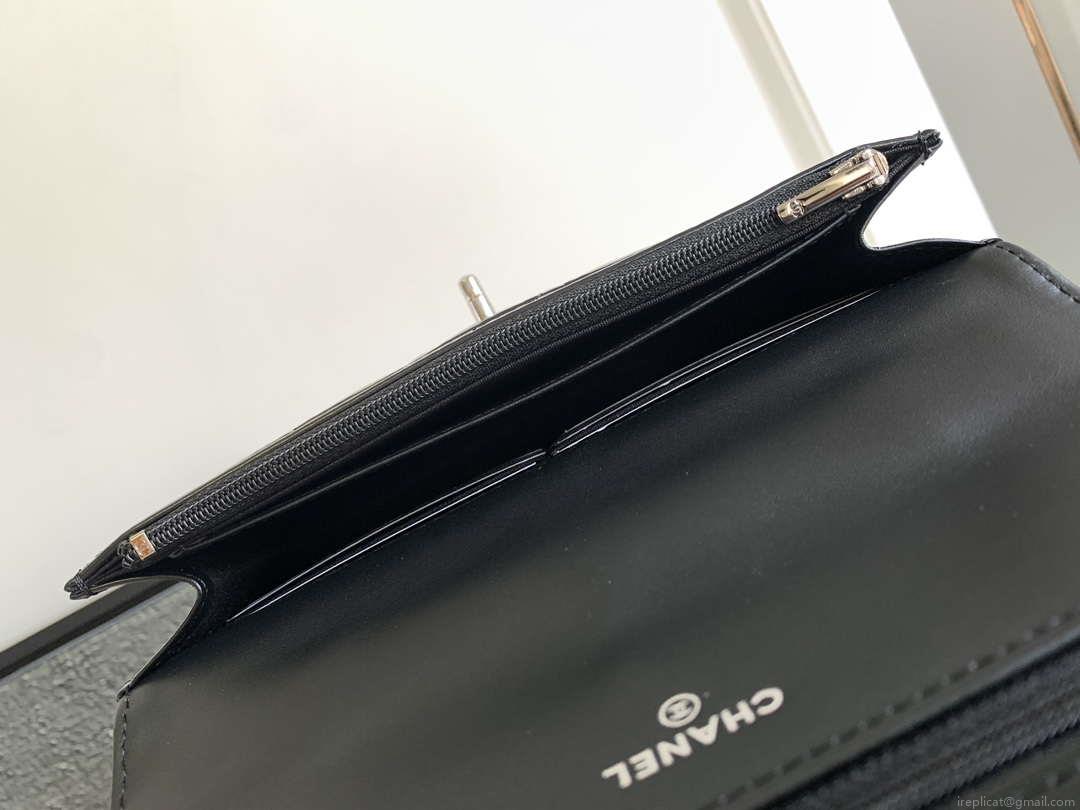 Chanel AP3645 Woc Wallet on Chain Black Shiny Crumpled Calfskin Strass & Ruthenium Finish Metal
