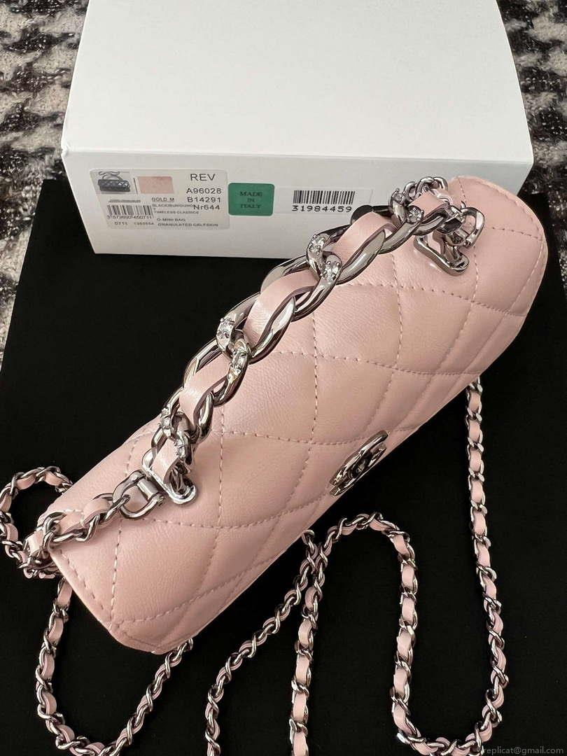 Chanel AP3566 Clutch with Chain Pink Shiny Crumpled Calfskin Strass & Ruthenium Finish Metal