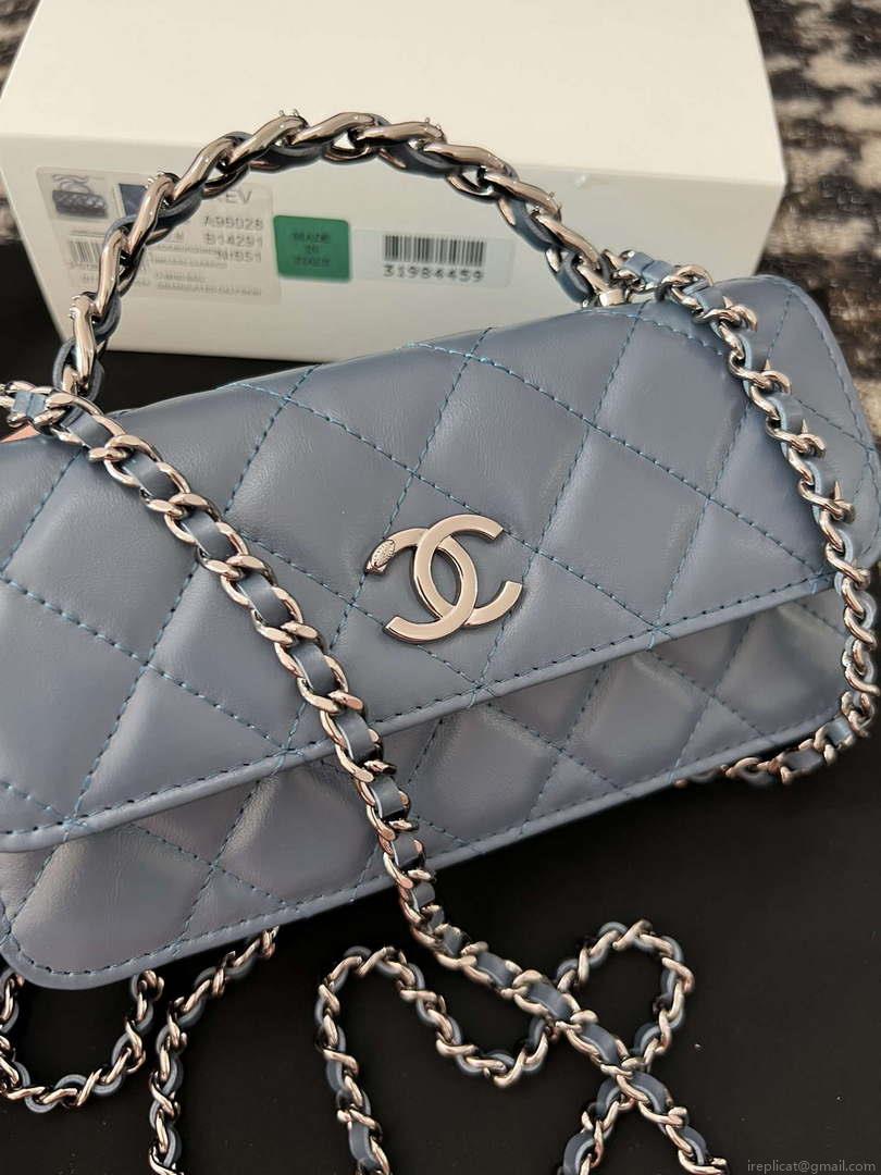 Chanel AP3566 Clutch with Chain Blue Shiny Crumpled Calfskin Strass & Ruthenium Finish Metal