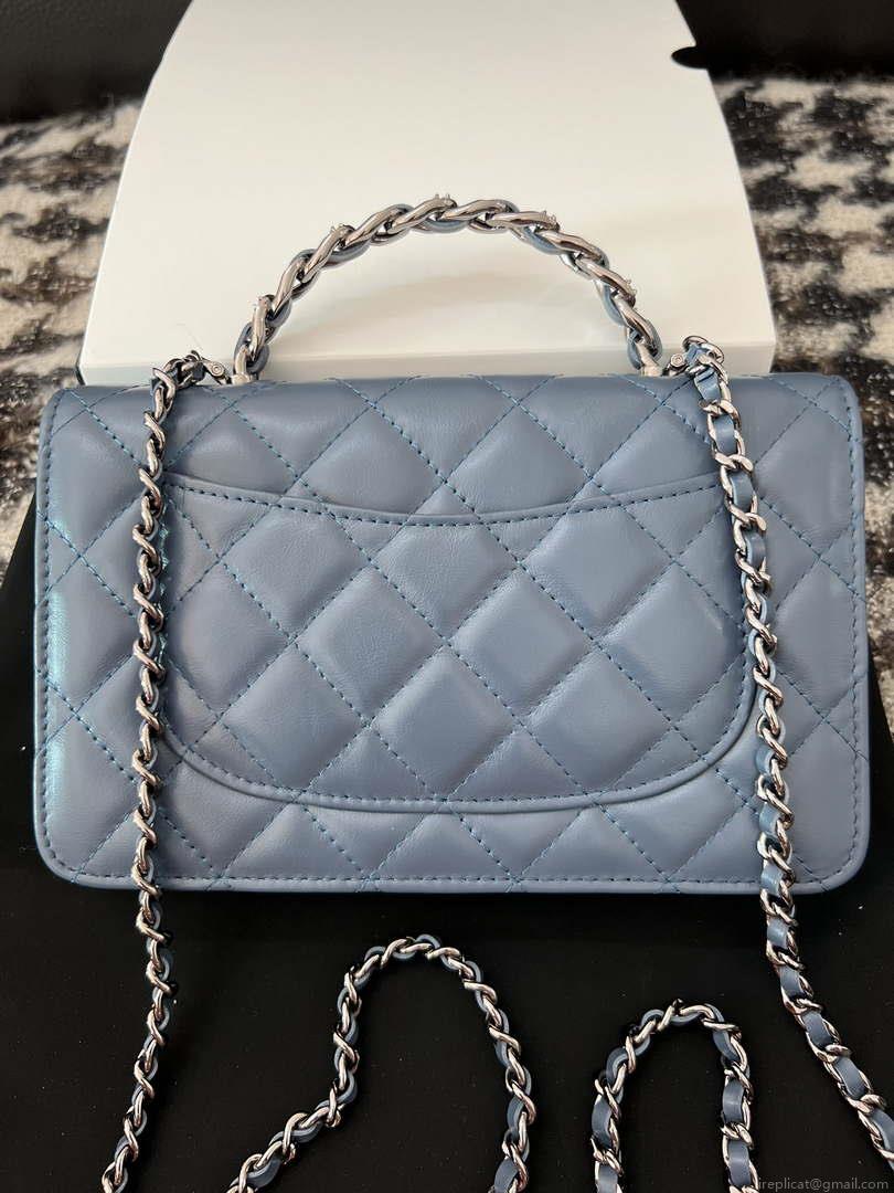 Chanel AP3645 Woc Wallet on Chain Blue Shiny Crumpled Calfskin Strass & Ruthenium Finish Metal