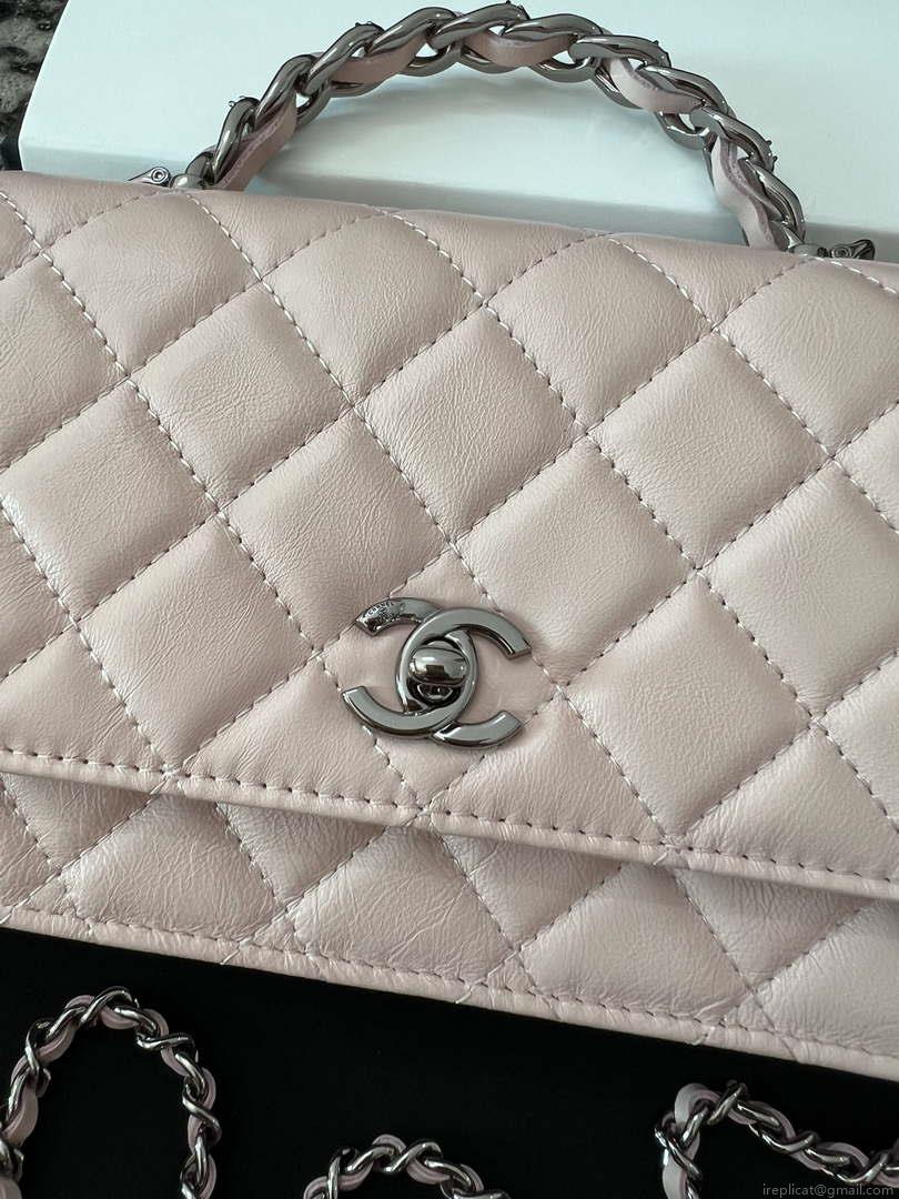 Chanel AP3645 Woc Wallet on Chain Pink Shiny Crumpled Calfskin Strass & Ruthenium Finish Metal