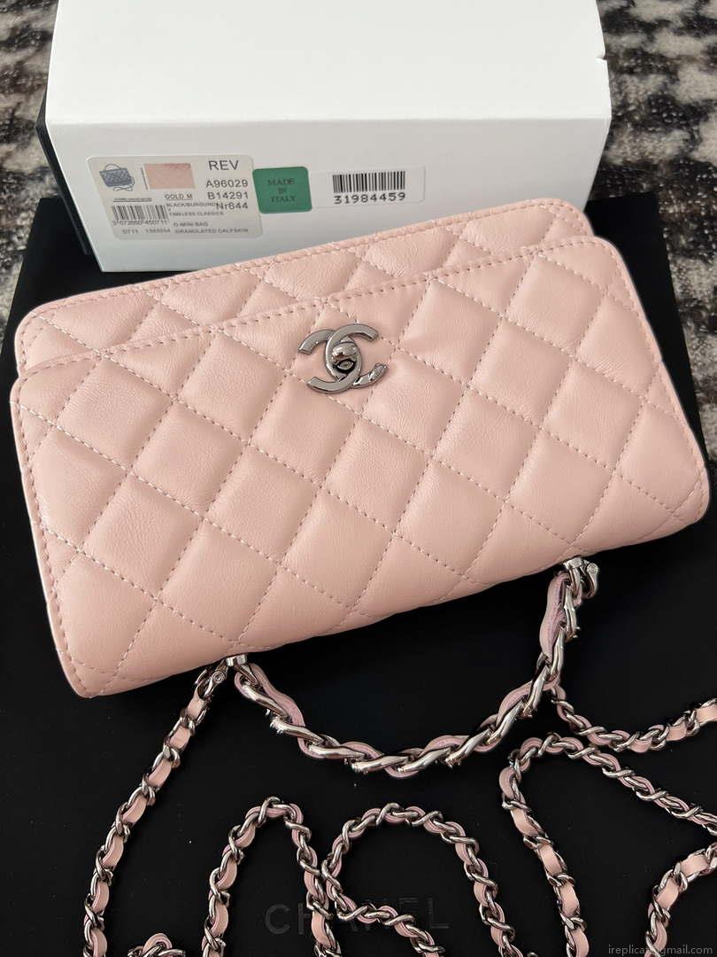 Chanel AP3645 Woc Wallet on Chain Pink Shiny Crumpled Calfskin Strass & Ruthenium Finish Metal