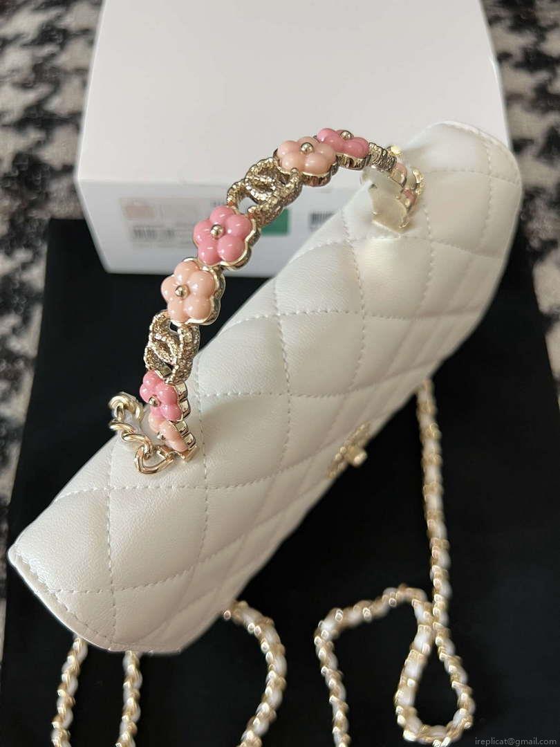 Chanel A96033 Woc Wallet on Chain With Small flower Handle White Lambskin