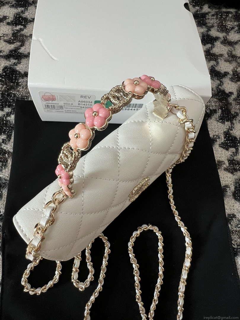 Chanel A96034 Woc Wallet on Chain With Small flower Handle White Lambskin