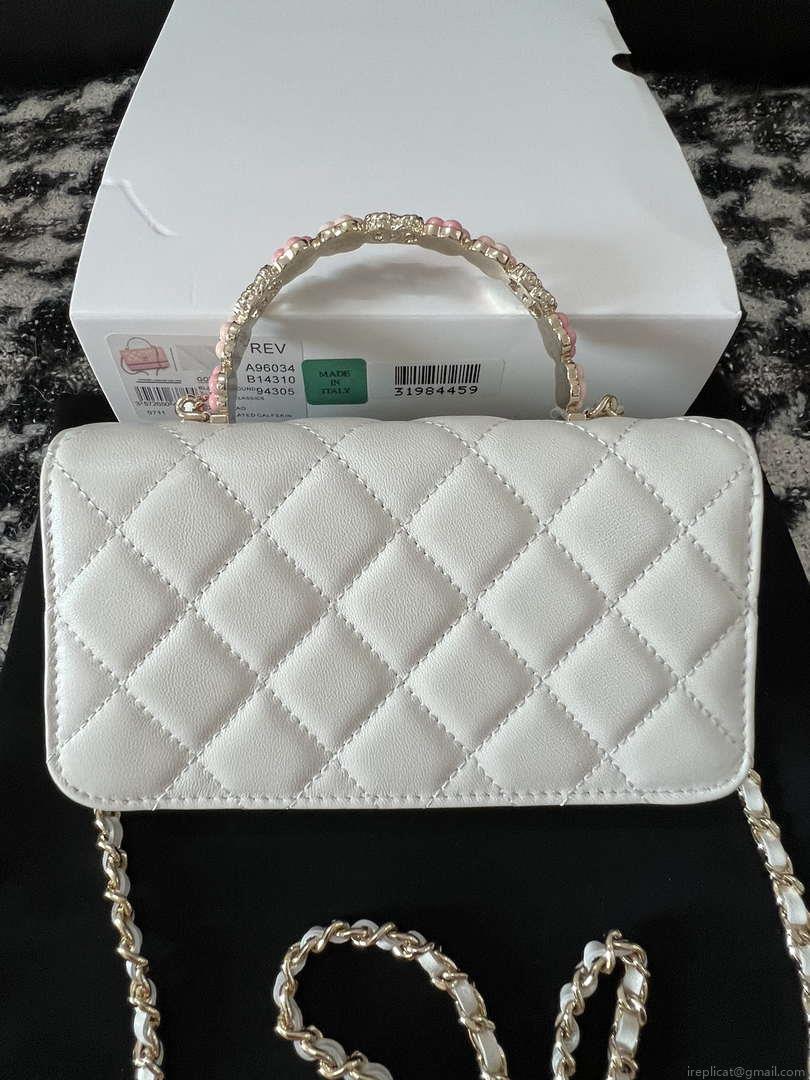 Chanel A96034 Woc Wallet on Chain With Small flower Handle White Lambskin