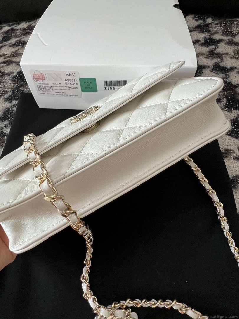 Chanel A96034 Woc Wallet on Chain With Small flower Handle White Lambskin