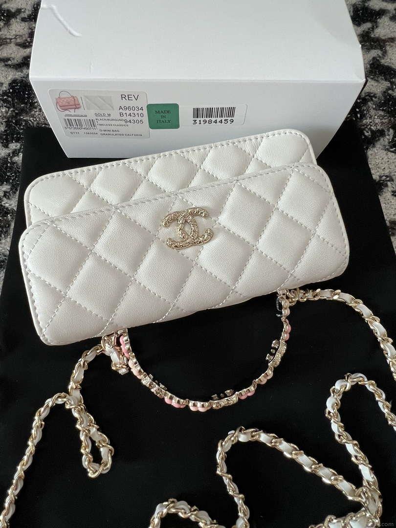 Chanel A96034 Woc Wallet on Chain With Small flower Handle White Lambskin
