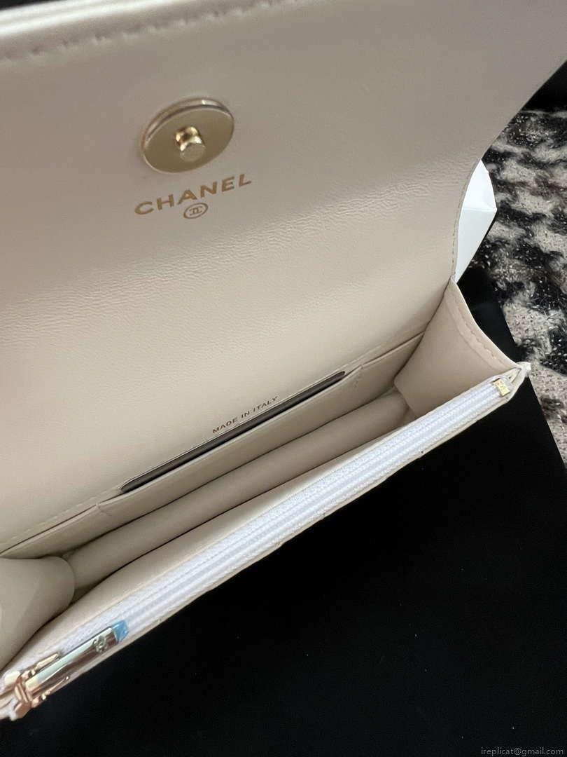 Chanel A96034 Woc Wallet on Chain With Small flower Handle White Lambskin