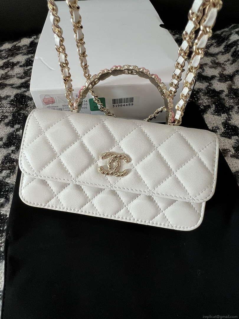 Chanel A96034 Woc Wallet on Chain With Small flower Handle White Lambskin
