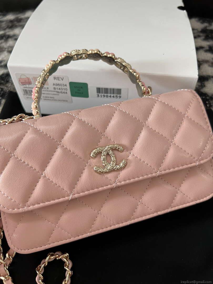 Chanel A96034 Woc Wallet on Chain With Small flower Handle Pink Lambskin