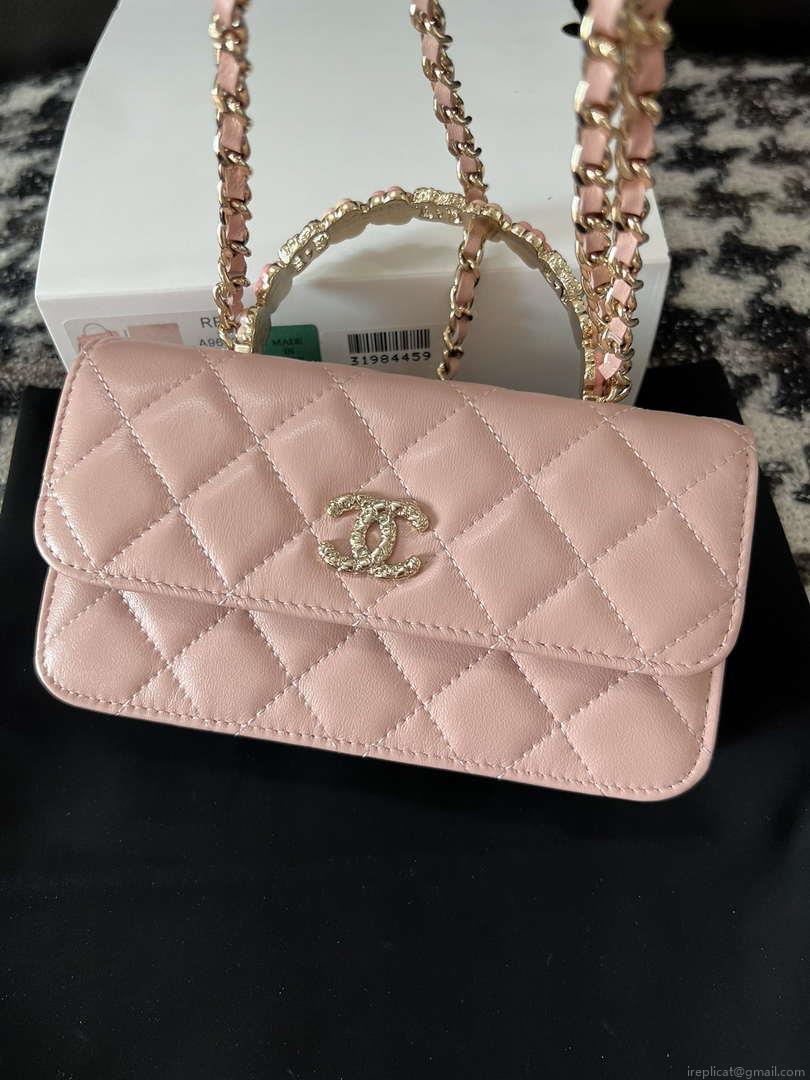 Chanel A96034 Woc Wallet on Chain With Small flower Handle Pink Lambskin