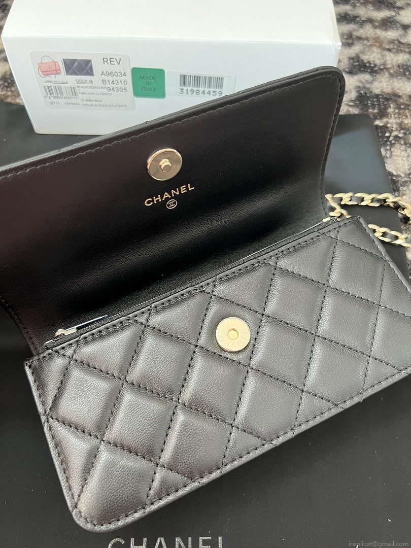 Chanel A96034 Woc Wallet on Chain With Small flower Handle Black Lambskin