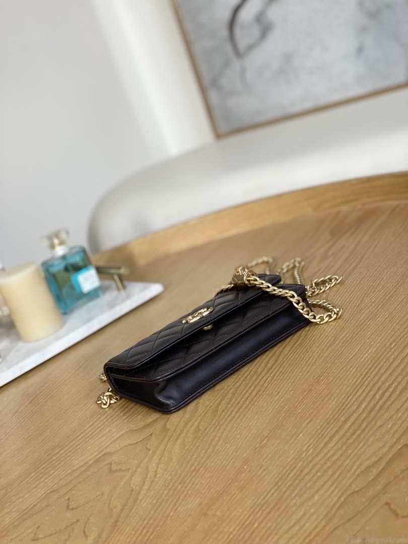 Chanel AP3047 FLAP Phone Holder With Chain Dark brown Lambskin