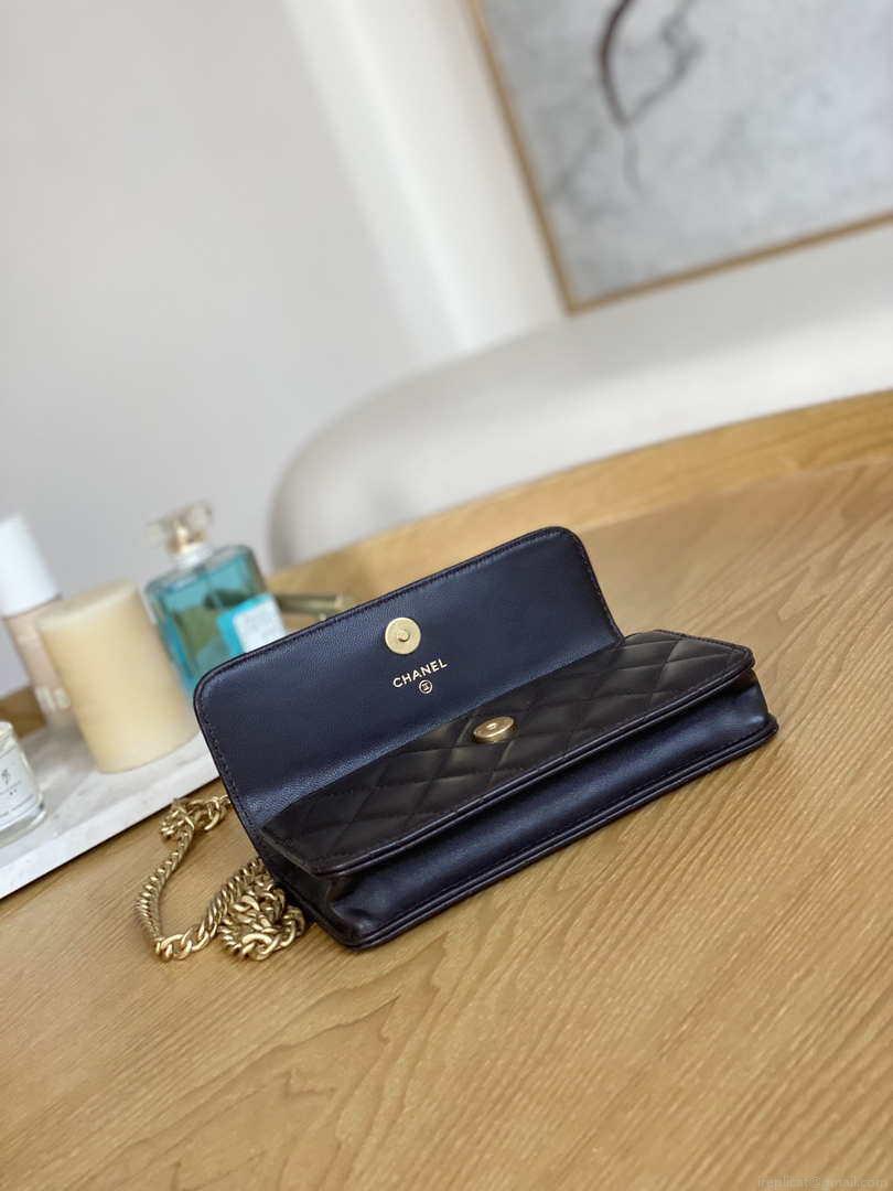 Chanel AP3047 FLAP Phone Holder With Chain Dark brown Lambskin