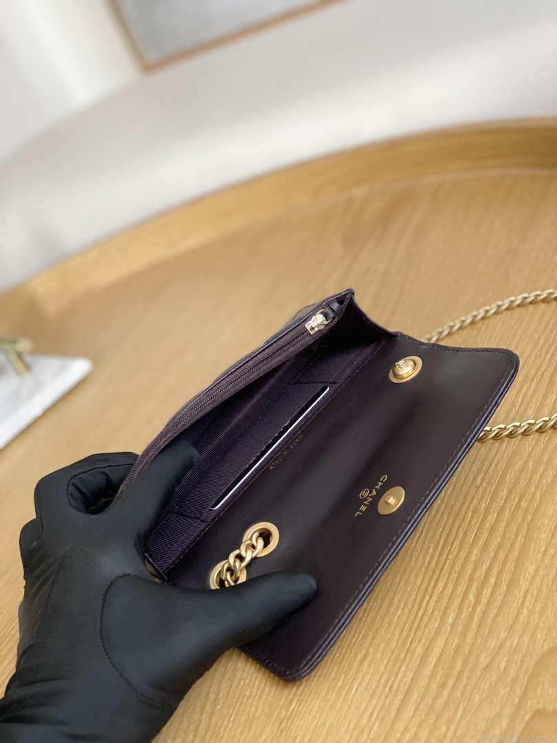 Chanel AP3047 FLAP Phone Holder With Chain Dark brown Lambskin