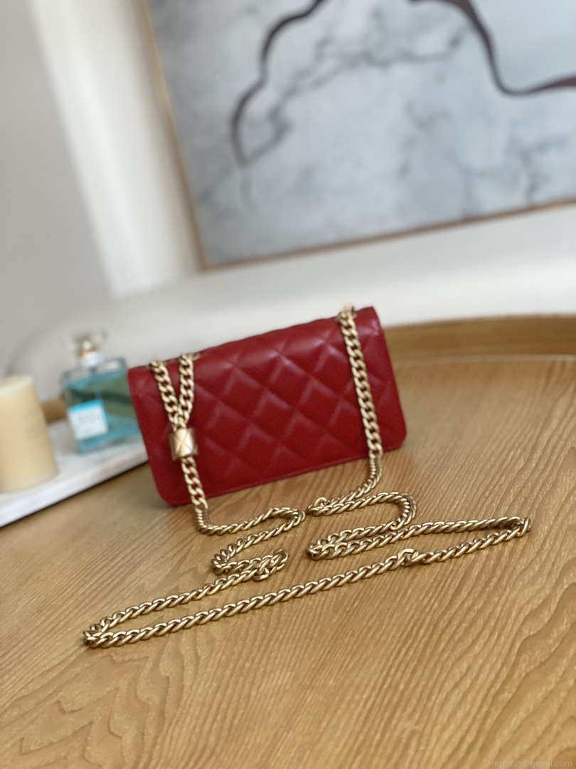Chanel AP3047 FLAP Phone Holder With Chain Red Lambskin