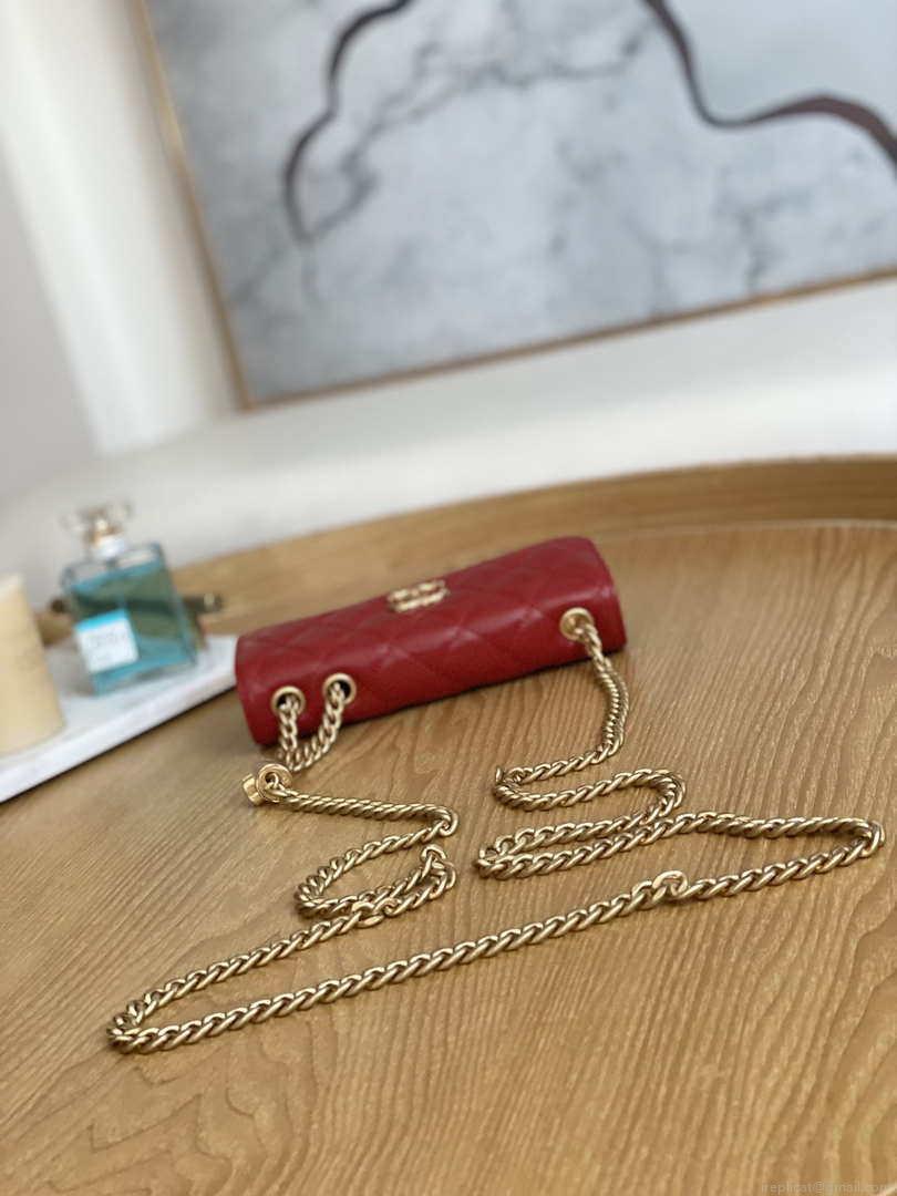 Chanel AP3047 FLAP Phone Holder With Chain Red Lambskin