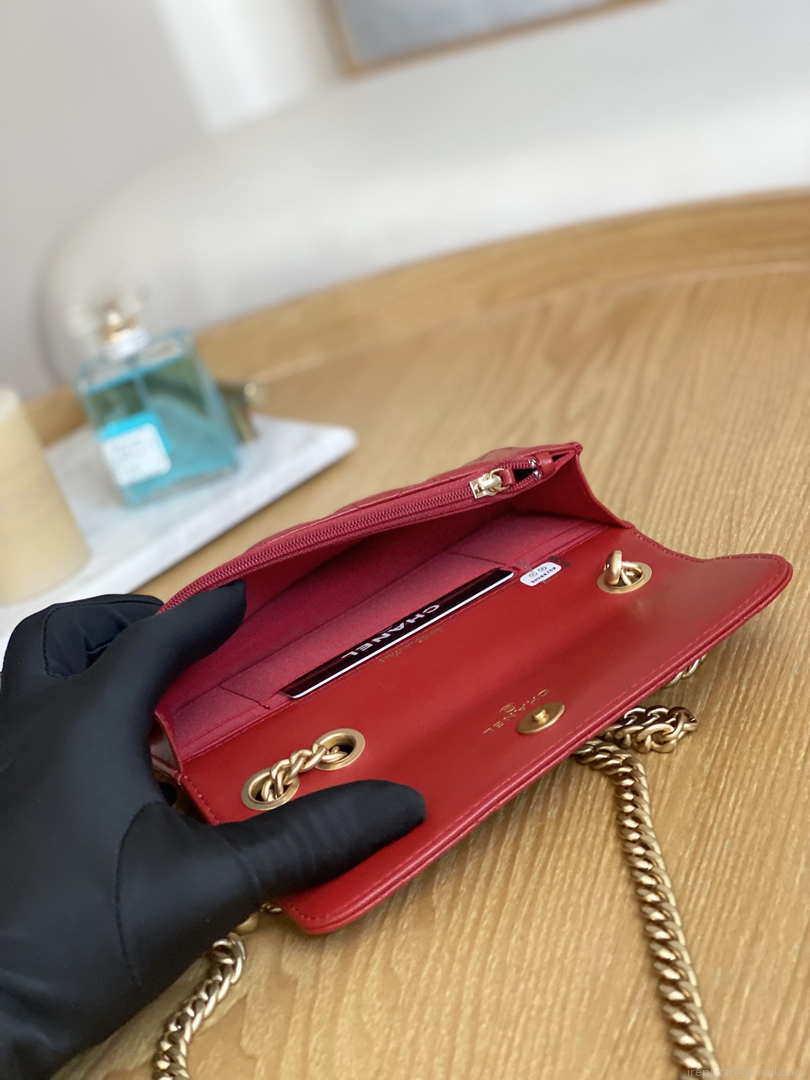 Chanel AP3047 FLAP Phone Holder With Chain Red Lambskin