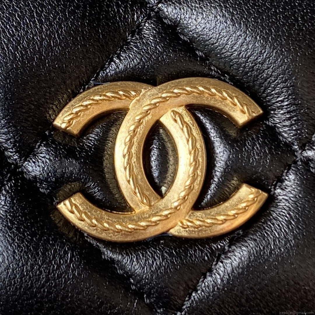 Chanel AP3385 Woc Flap Phone Holder With Chain Lambskin Black Gold