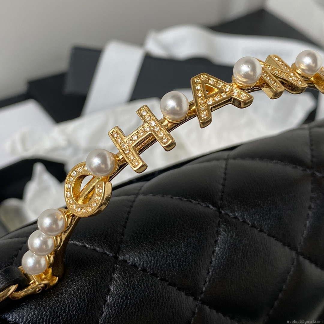 Chanel AP3513 Woc Clutch With Chain lambskin Imitation Pearls Enamel & Gold Black