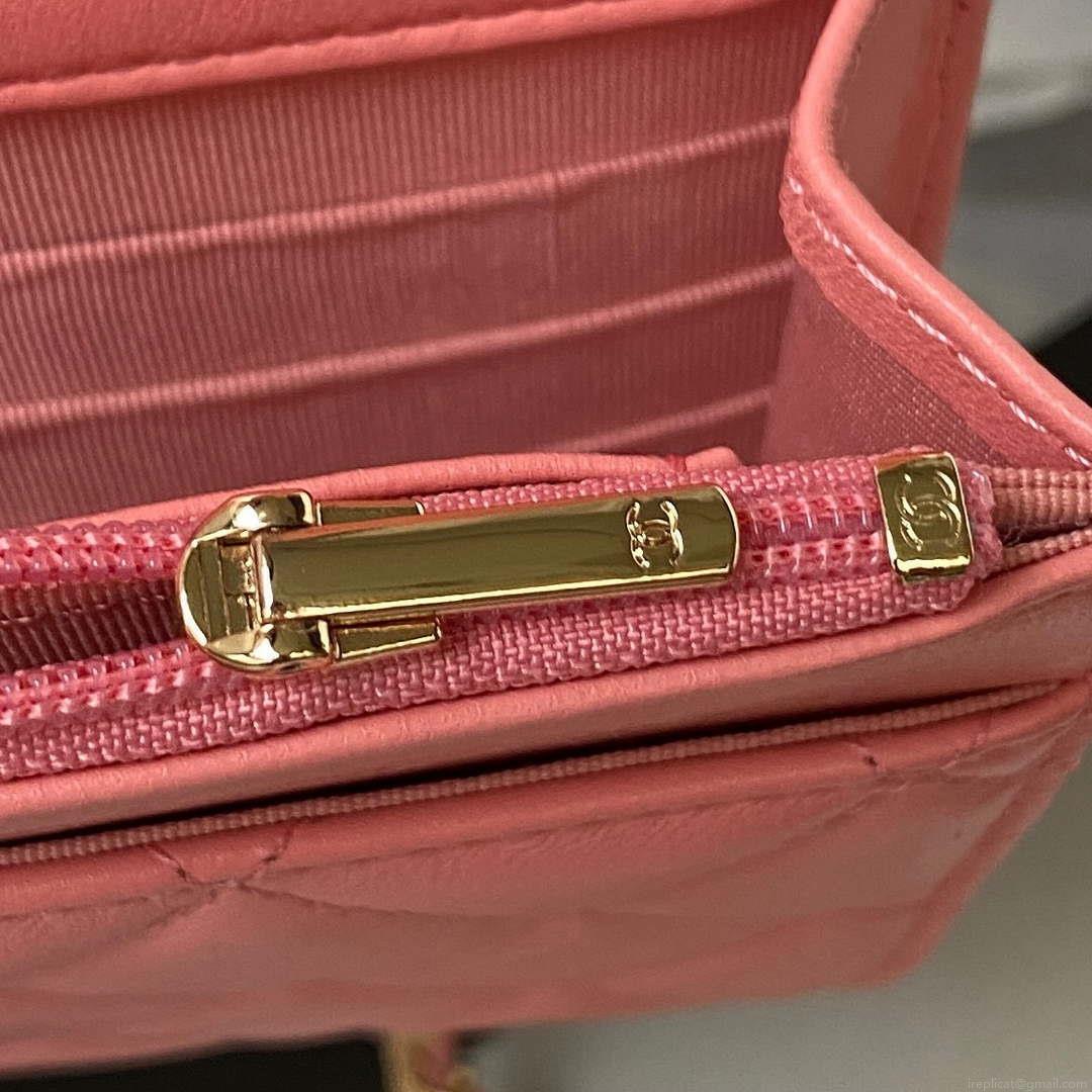 Chanel AP3504 Woc Wallet On Chain lambskin Imitation Pearls Strass & Gold Pink