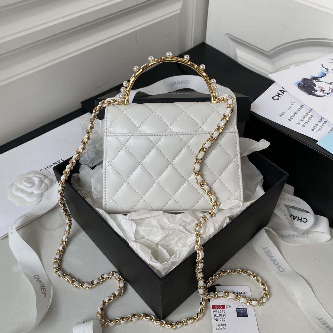 Chanel AP3513 Woc Clutch With Chain lambskin Imitation Pearls Enamel & Gold White