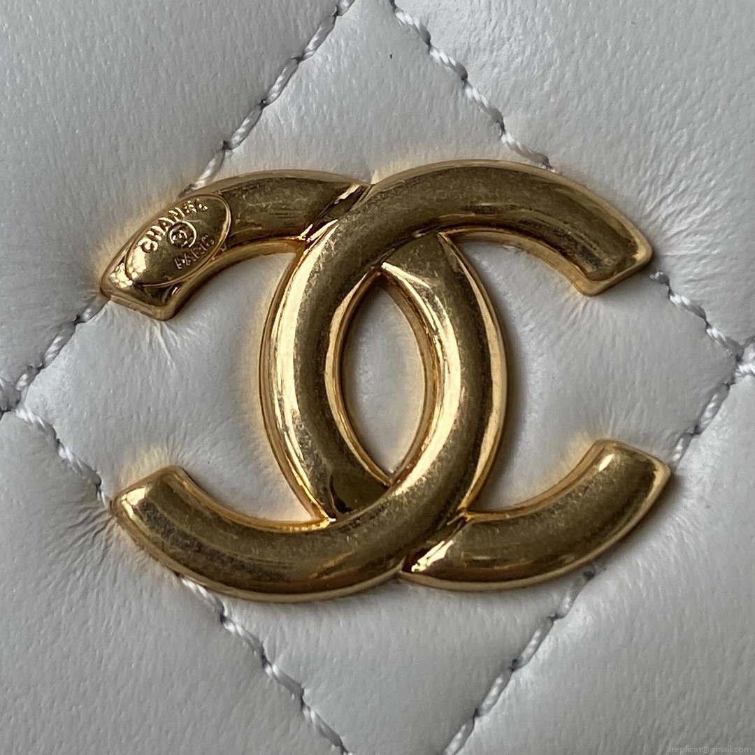 Chanel AP3513 Woc Clutch With Chain lambskin Imitation Pearls Enamel & Gold White