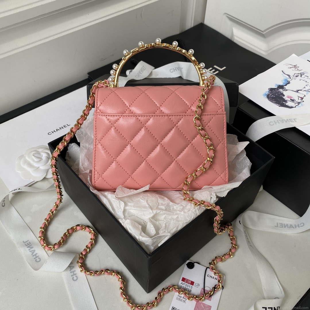 Chanel AP3513 Woc Clutch With Chain lambskin Imitation Pearls Enamel & Gold Pink