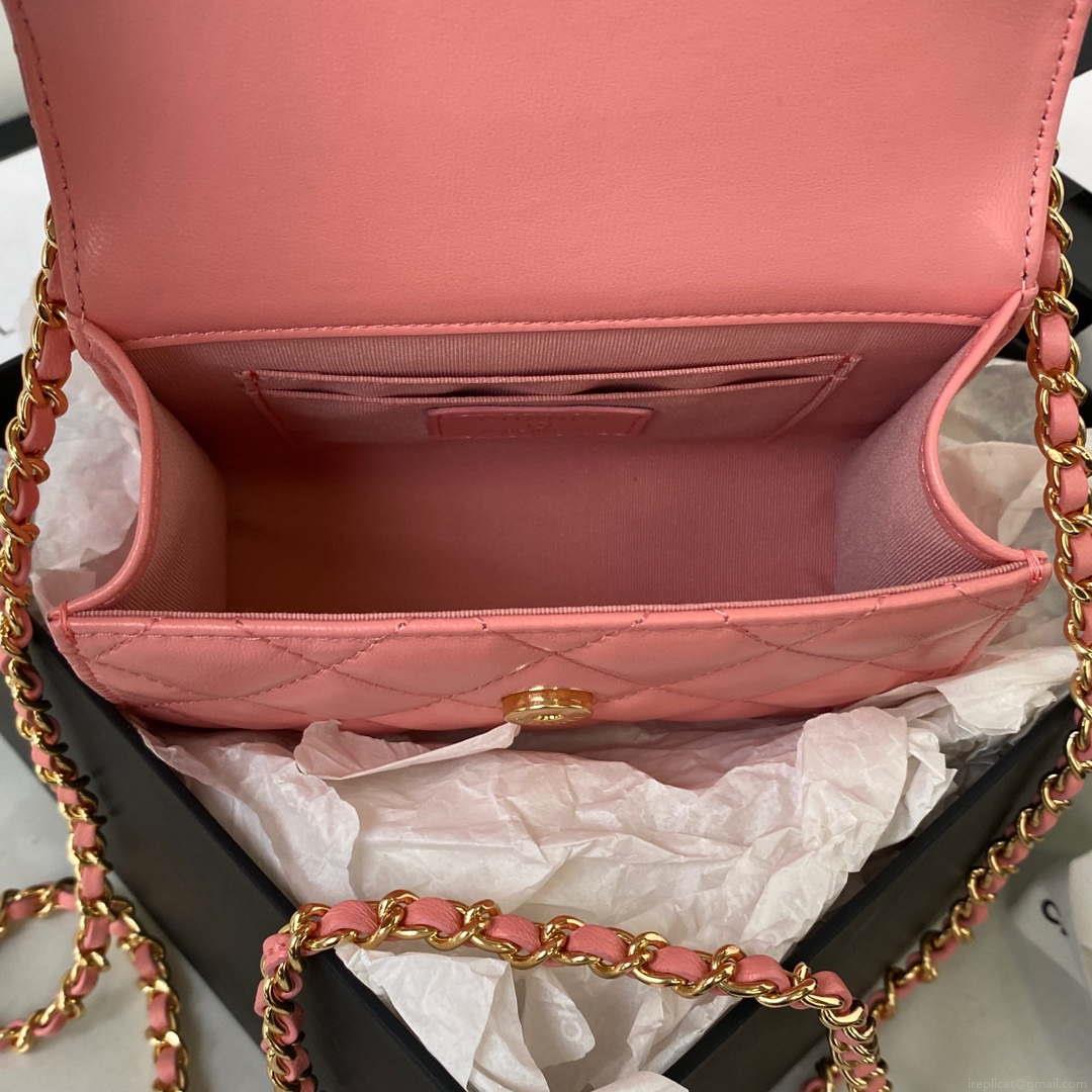 Chanel AP3513 Woc Clutch With Chain lambskin Imitation Pearls Enamel & Gold Pink