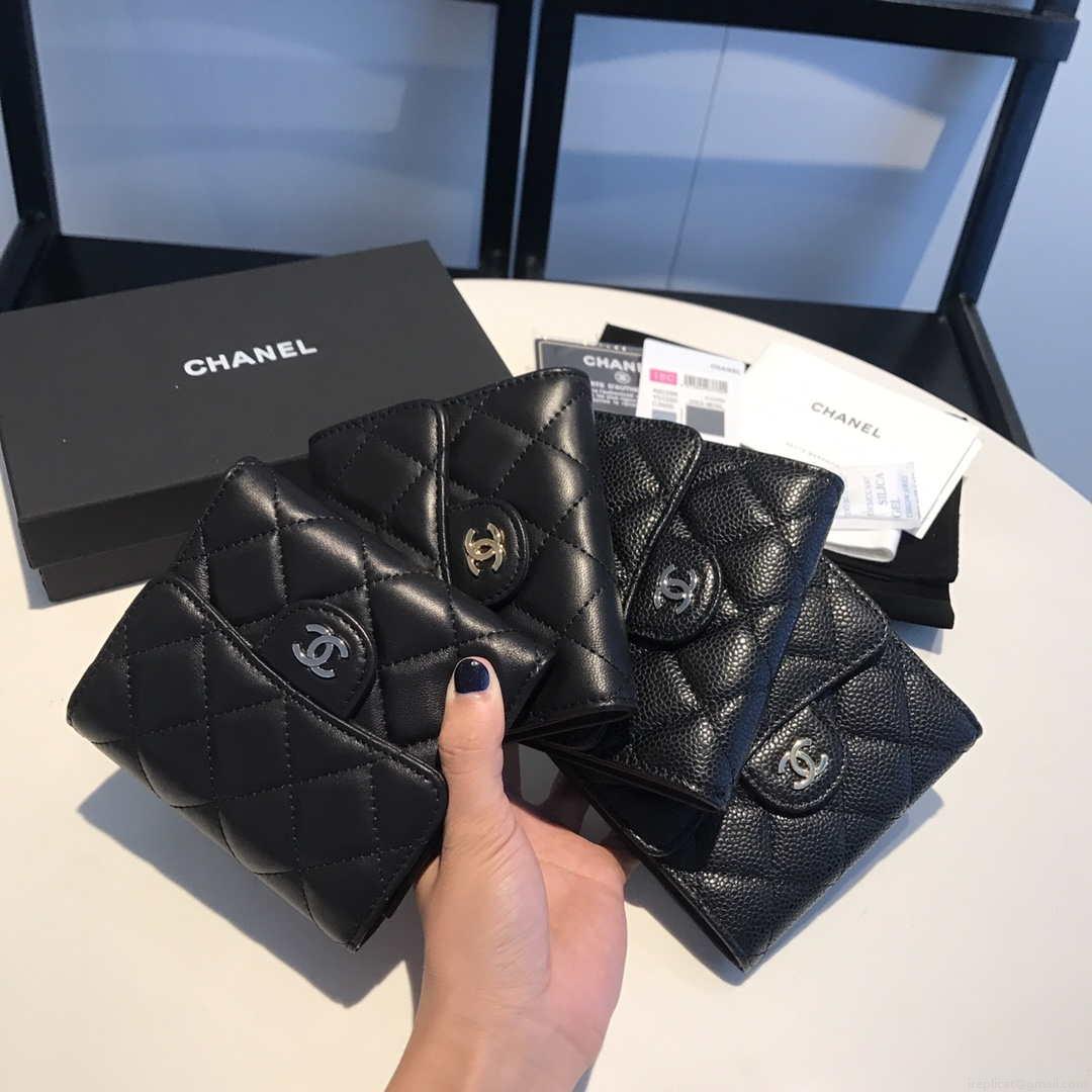 Chanel AP0231 Classic Small FLAP Wallet Lambskin Black Gold