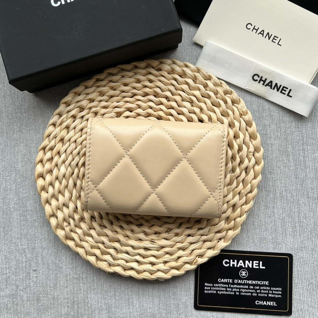 Chanel AP1790 19 flap Card Holder shiny lambskin gold tone ruthenium finish metal Beige