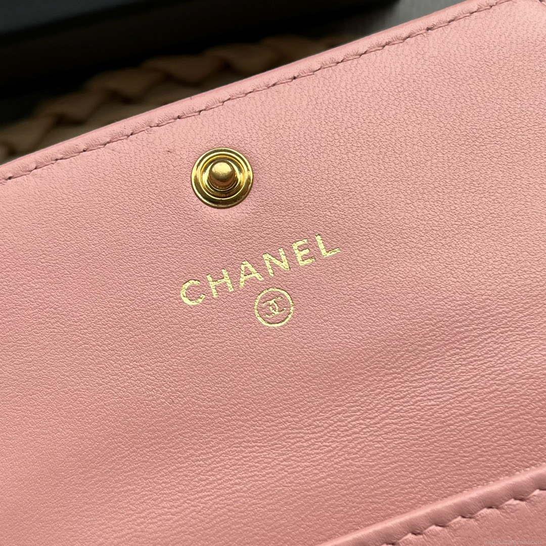Chanel AP1790 19 flap Card Holder shiny lambskin gold tone ruthenium finish metal Pink