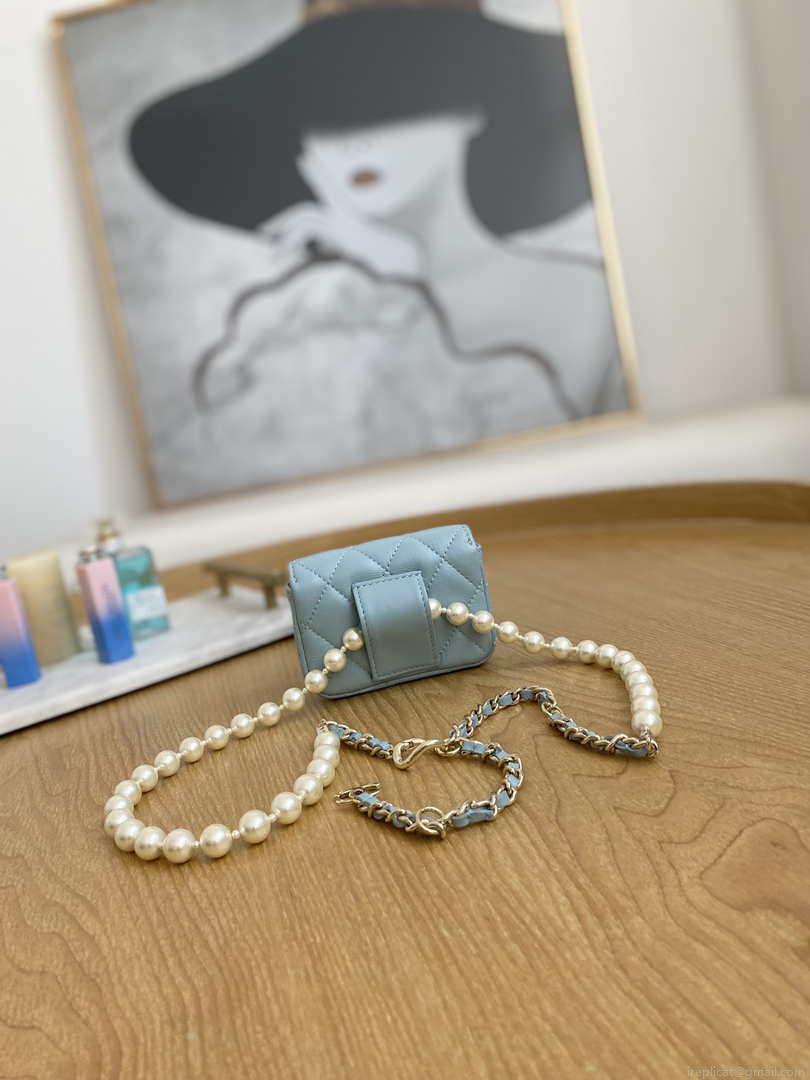 Chanel A81181 22 Spring/Summer Pearl chain belt bag Blue
