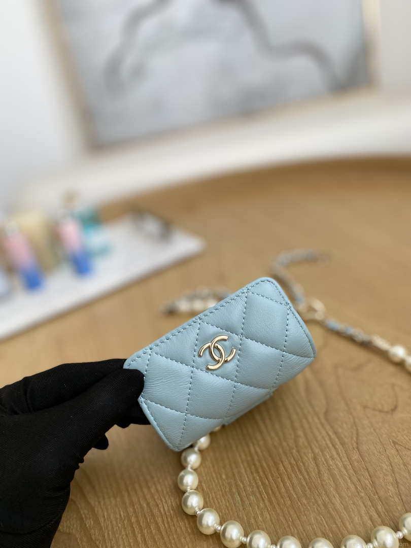 Chanel A81181 22 Spring/Summer Pearl chain belt bag Blue
