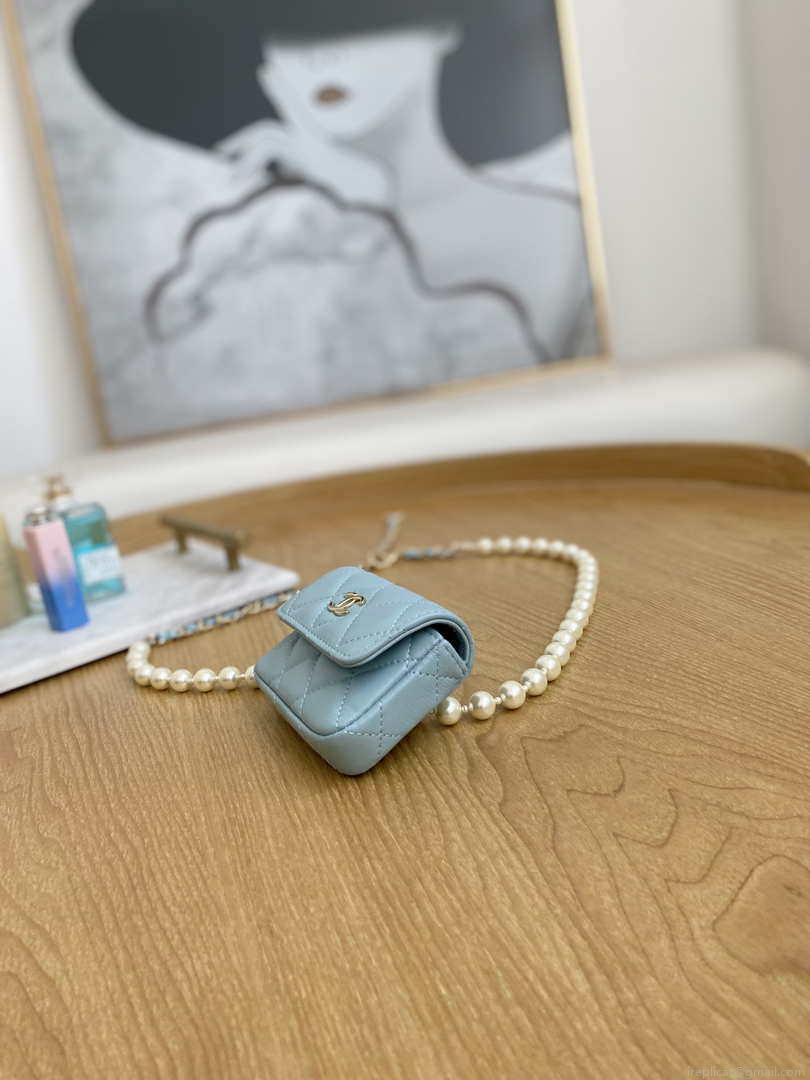 Chanel A81181 22 Spring/Summer Pearl chain belt bag Blue