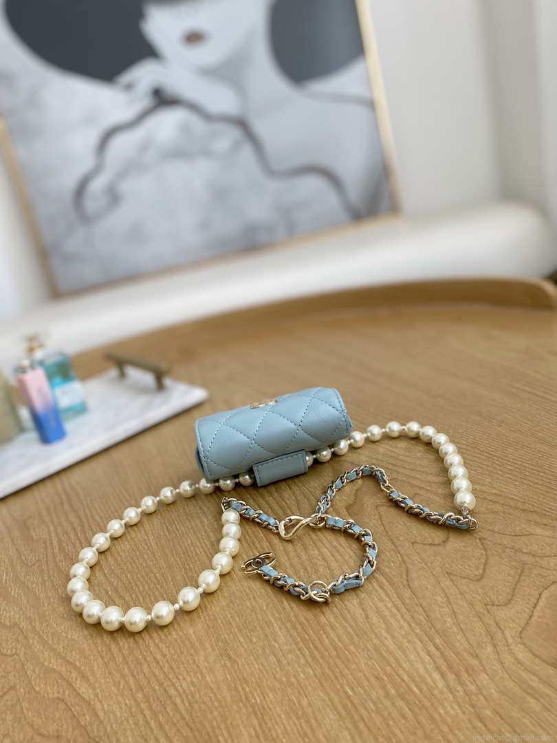 Chanel A81181 22 Spring/Summer Pearl chain belt bag Blue