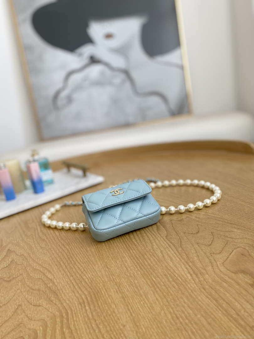 Chanel A81181 22 Spring/Summer Pearl chain belt bag Blue