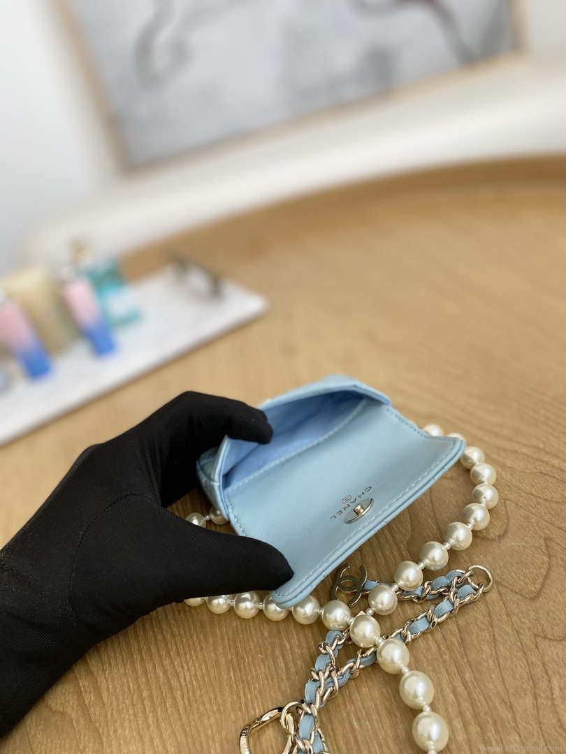 Chanel A81181 22 Spring/Summer Pearl chain belt bag Blue