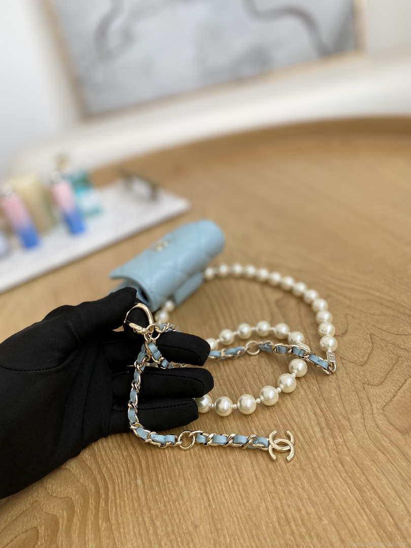 Chanel A81181 22 Spring/Summer Pearl chain belt bag Blue