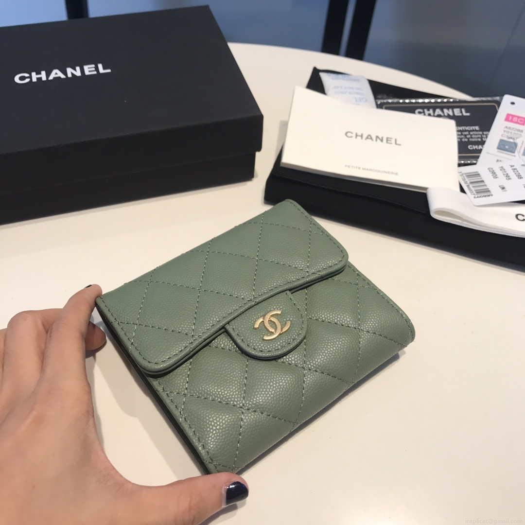 Chanel AP0231 Classic Small FLAP Wallet Calfskin Green Gold